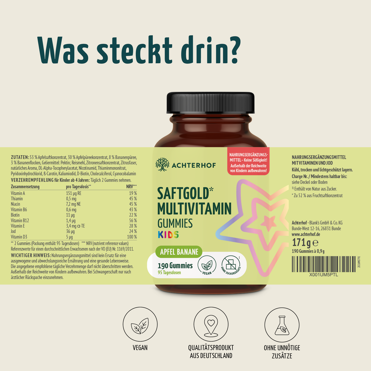 Saftgold Multivitamin Kids Gummies Apfel Banane (190 Stück)