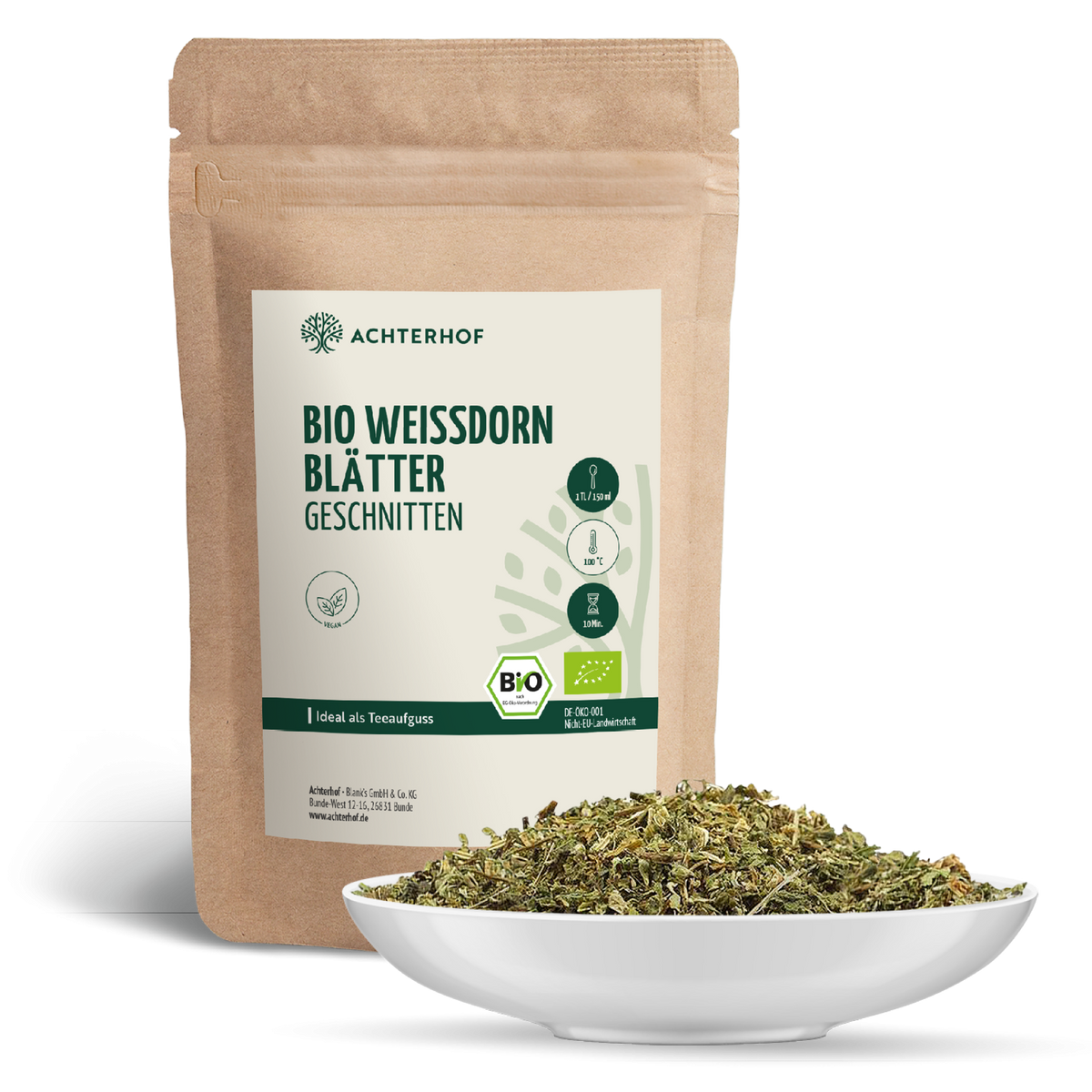 Weißdornblätter mit Blüten geschnitten Bio (500g)