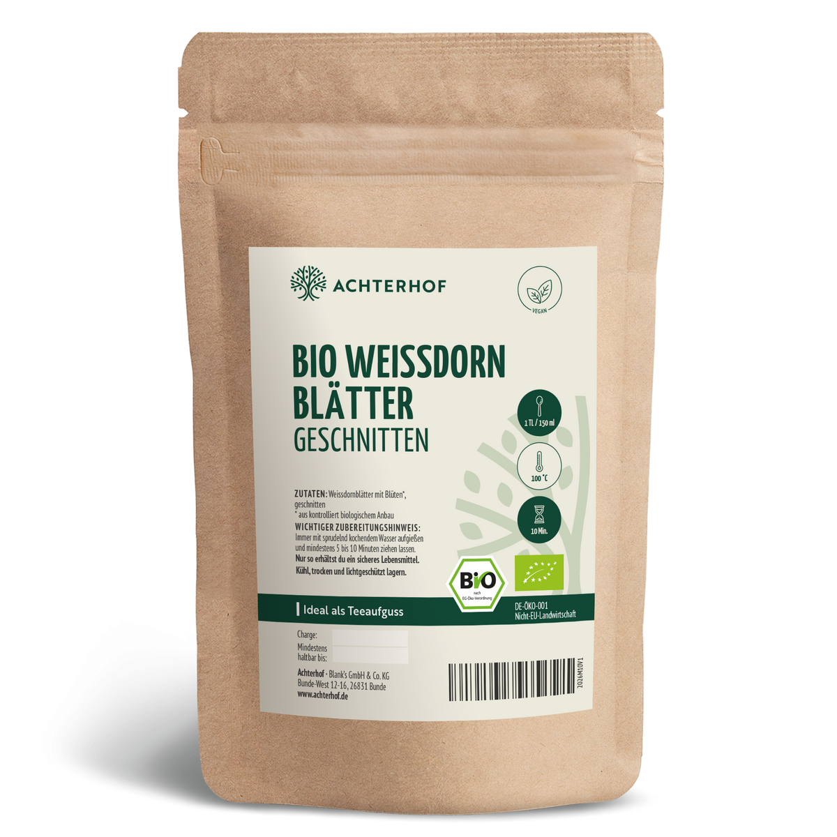 Weißdornblätter mit Blüten geschnitten Bio (500g)