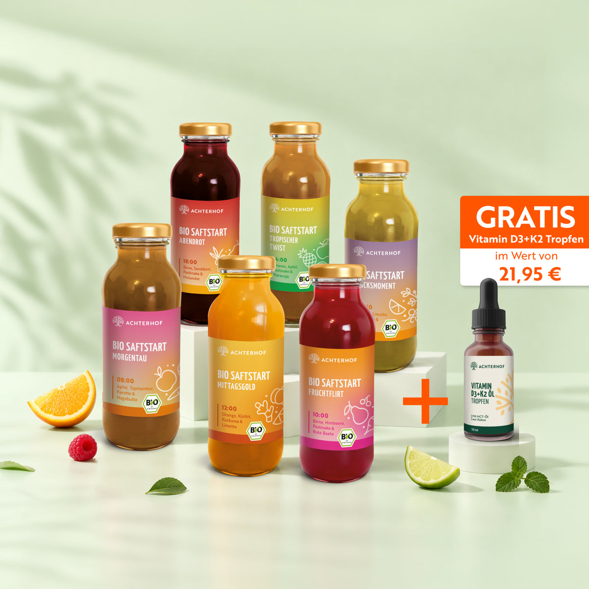 Saftstart Bio Saftkur 3 Tage + Vitamin D3+K2 Tropfen GRATIS