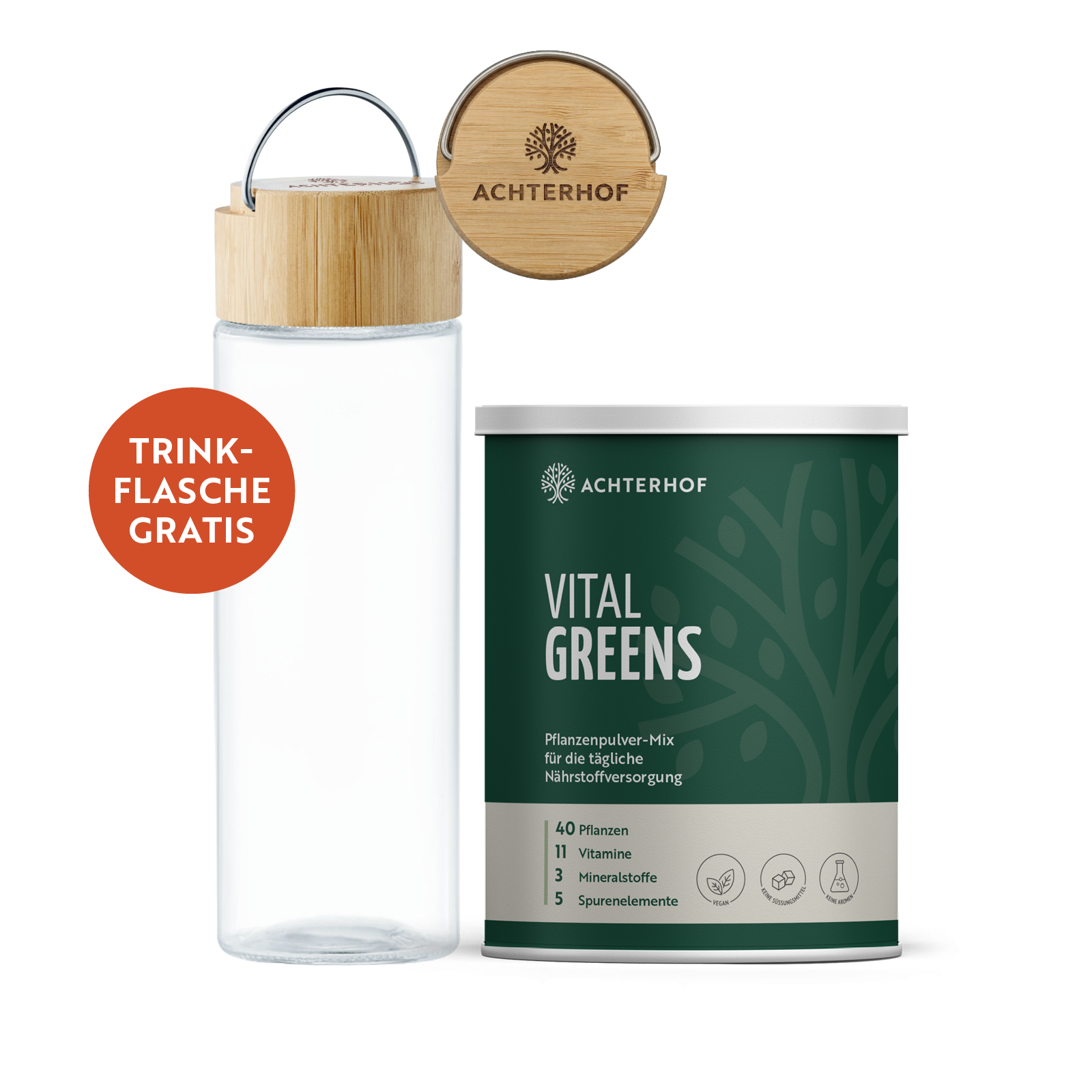 Greens & Glas-Trinkflasche Set