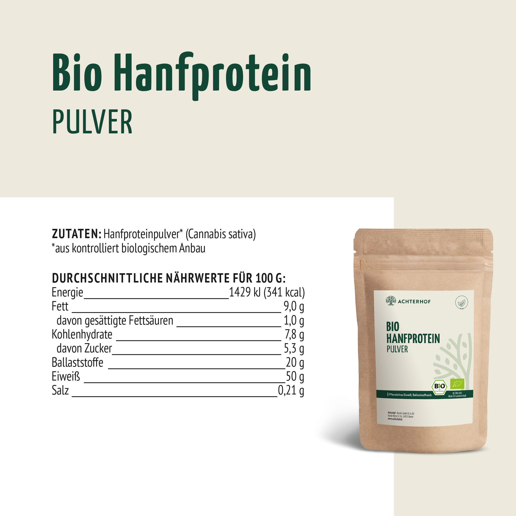 Bio Hanfprotein Pulver (1000g)