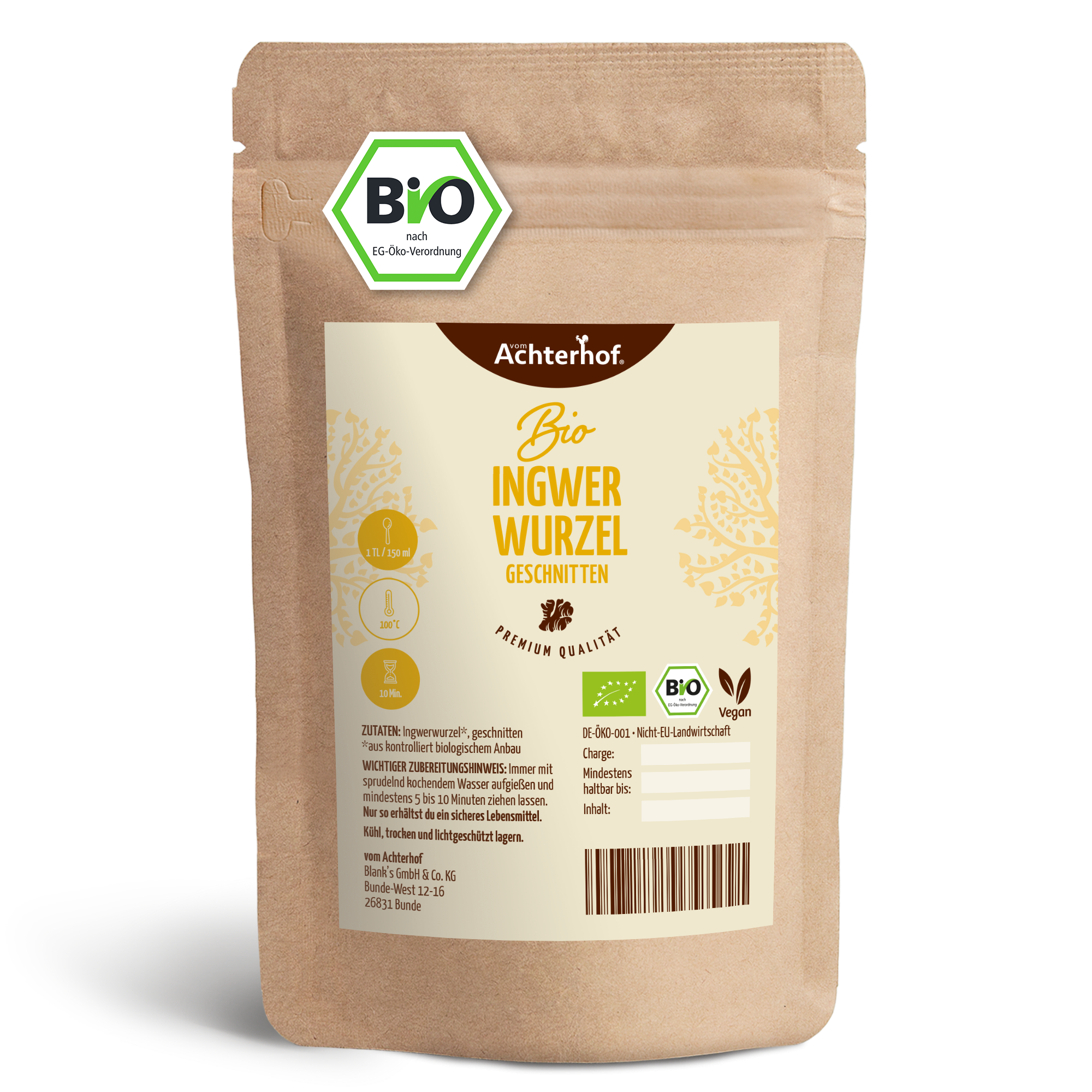 Ingwerwurzel geschnitten Bio (500g)