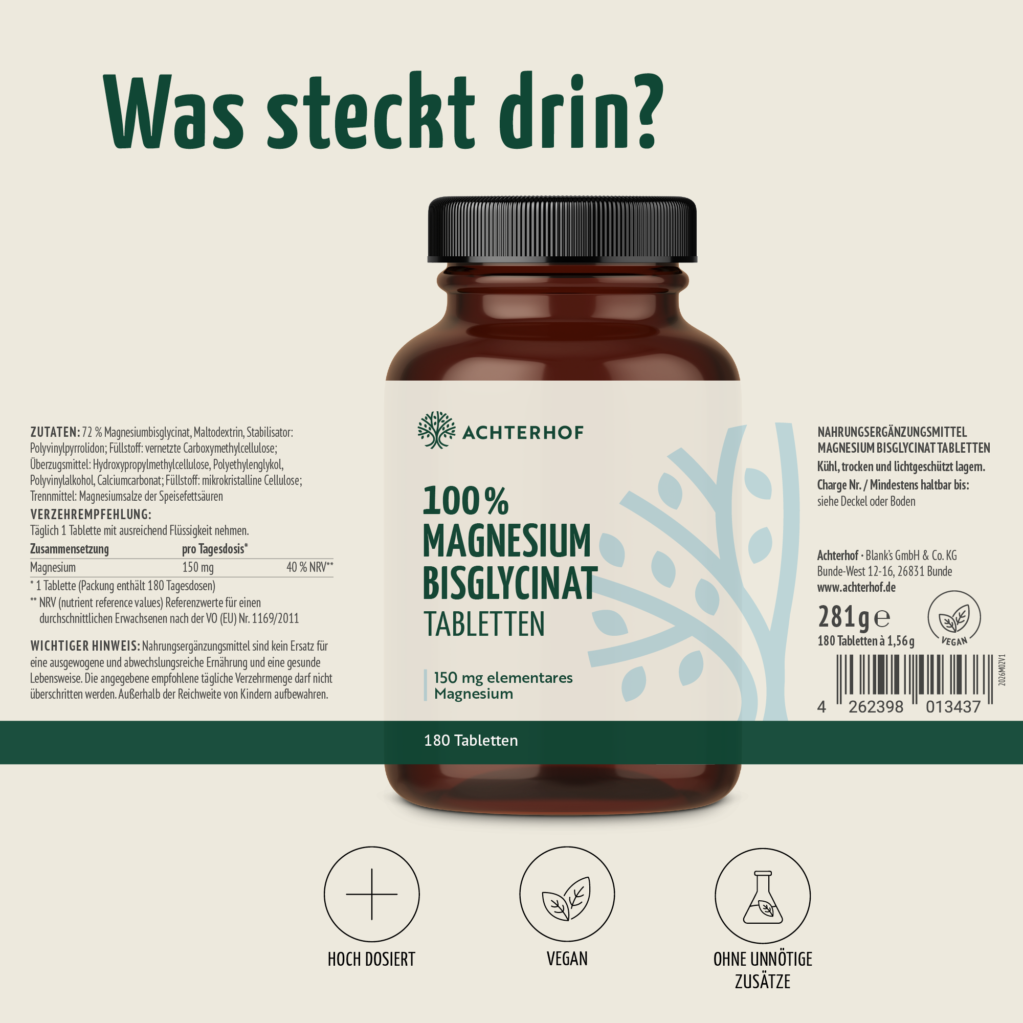 Magnesium Bisglycinat Tabletten (180 Tabletten)