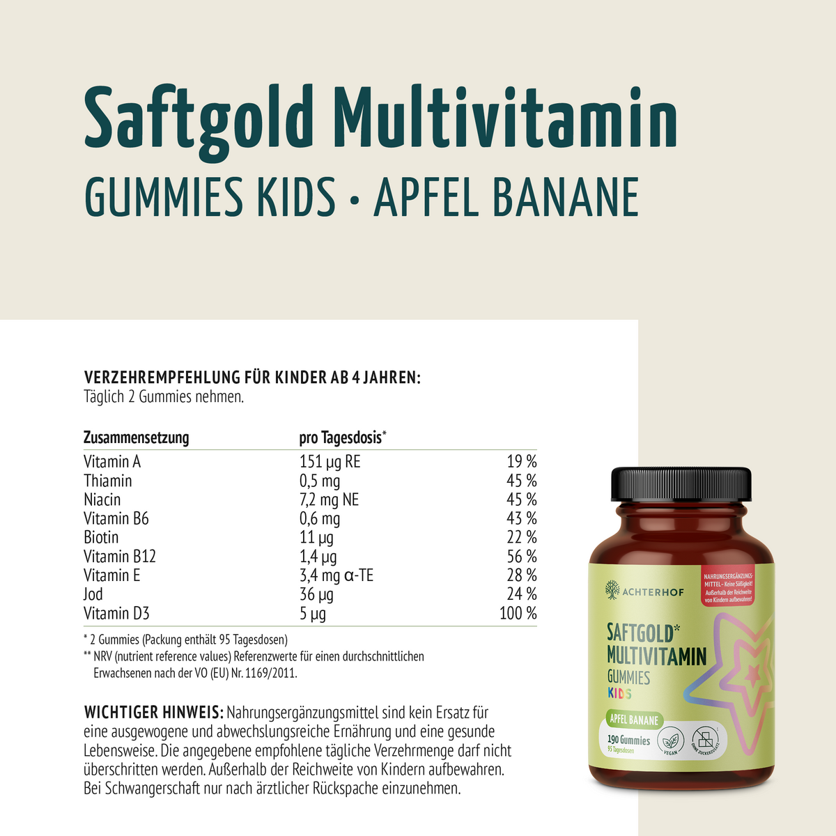 Saftgold Multivitamin Kids Gummies Apfel Banane (190 Stück)